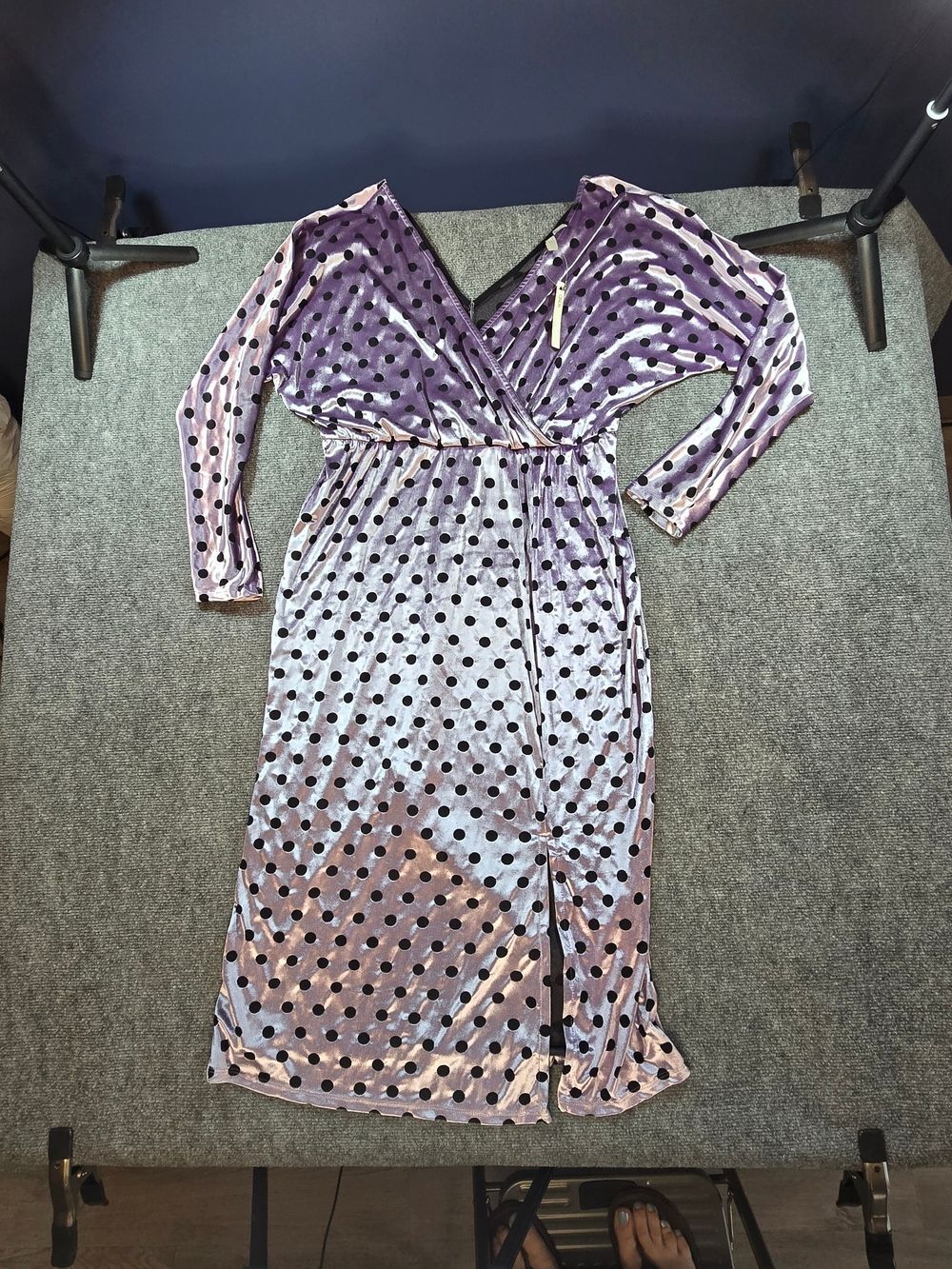 ASOS Lavender Velvet Polka Dot Wrap Dress Womens 12 NWT Plunge Midi